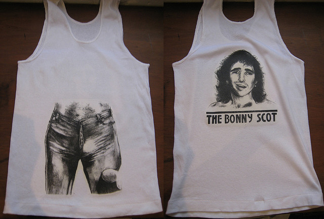 The Bonny Scott - singlet with drawing by Hana Shimada, commissioned for the Bon Scott Blog project